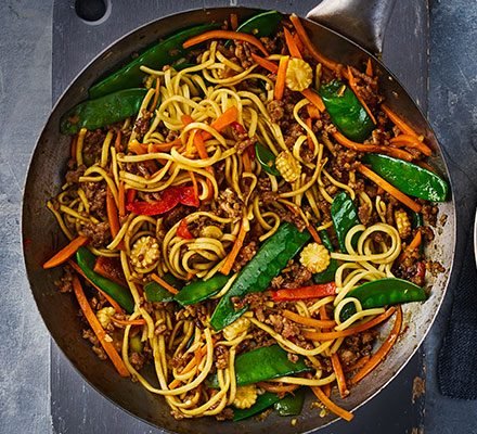 Pork noodle stir-fry