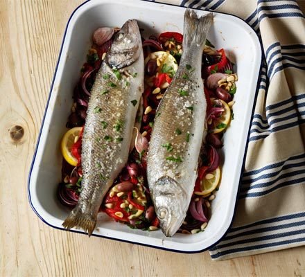 Italian baked sea bass