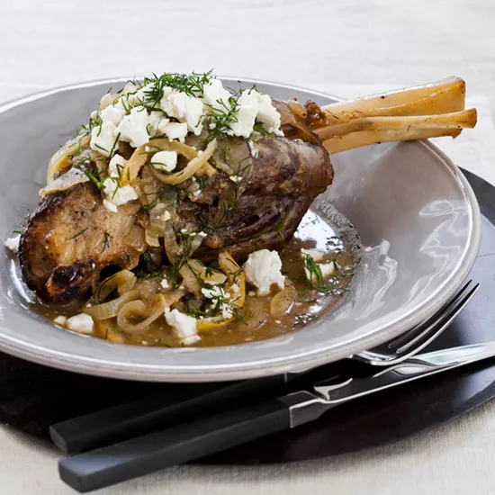 Slow Cooker Lamb Shanks with Lemon, Dill, and Feta