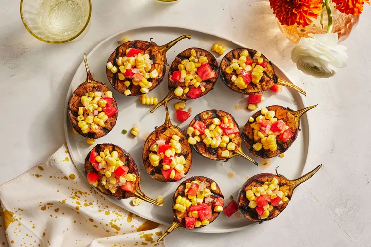 Grilled Baby Eggplants With Tomato-Corn Relish