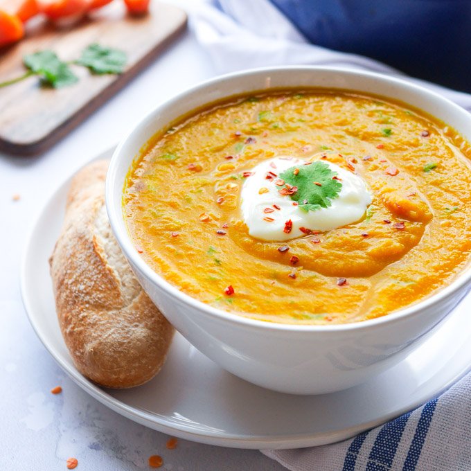 Spiced carrot & lentil soup